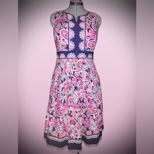 TALBOTS PAISLEY FIT & FLARE DRESS, SZ 4